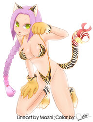  animal_ears animal_print anthro bell big_breasts bikini boing braid breasts cat_ears cat_girl cat_tail cleavage cute ecchi female female footwear girl gloves green_eyes jewelry kemono_mimi long_hair looking_at_viewer meow neko_mimi oerba_yun_fang original paw paw_gloves personification ribbon ring sexy shippo simple_background socks solo swimsuit tail thong tiger_girl 