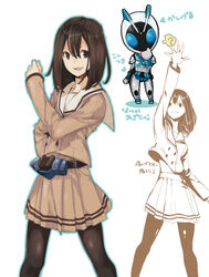  brown_eyes brown_hair chiko_(mizuho) commentary_request female kamen_rider kamen_rider_fourze_(series) kamen_rider_nadeshiko misaki_nadeshiko pantyhose photoshop_(medium) school_uniform skirt 