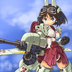  animal_ears asuka_(busou_shinki) bad_id bad_pixiv_id black_hair busou_shinki dd_(ijigendd) doll_joints female goggles gun joints mecha_musume rabbit_ears short_hair solo weapon wings 