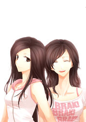  2girls ^_^ animification bad_id bad_pixiv_id breasts brown_eyes brown_hair closed_eyes clothes_writing collarbone girls&#039;_generation hood hood_down hoodie irua k-pop long_hair looking_at_viewer medium_breasts multiple_girls open_mouth photoshop_(medium) pink_hoodie pink_shirt real_life seohyun_(girls&#039;_generation) shirt sleeveless sleeveless_hoodie sm_entertainment smile white_background yoona_(girls&#039;_generation) 