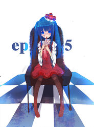  bad_id bad_pixiv_id blood blue_eyes blue_hair checkered choker colxy cross-laced_clothes cross-laced_skirt end_of_the_golden_witch female frilled_skirt frills furudo_erika hands high-waist_skirt pantyhose photoshop_(medium) severed_hand skirt solo twintails umineko_no_naku_koro_ni 