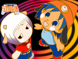  1boy animal_ears artist_request blue_hair bored cosplay female gradient_hair guu_(jungle_wa_itsumo) happy hare_(jungle_wa_itsumo) hat horns jungle_wa_itsumo_hare_nochi_guu lammy_(um_jammer_lammy) multicolored_hair parappa parappa_(cosplay) parappa_the_rapper purple_hair two-tone_hair um_jammer_lammy white_hair 