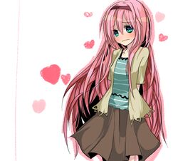  aqua_eyes bad_id bad_pixiv_id blush female hairband heart long_hair megurine_luka pink_hair skirt solo tsumito very_long_hair vocaloid 