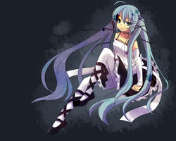  aqua_eyes aqua_hair blue_eyes blue_hair detached_sleeves female gothic_lolita green_eyes green_hair hatsune_miku lolita_fashion long_hair pantyhose skirt solo tamura_hiro twintails very_long_hair vocaloid white_pantyhose yami-iro_alice_(vocaloid) 