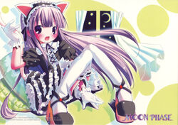  animal_ears cat_ears dress female gothic_lolita hazuki_(tsukuyomi) highres lolita_fashion oerba_yun_fang photoshop_(medium) pillow pop_(electromagneticwave) scan solo tail thighhighs tsukuyomi_moonphase 