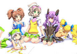  5girls blonde_hair brown_eyes brown_hair detached_sleeves eko_(vanpri) gloves green_eyes hat juliet_(vanpri) kanae_(vanpri) lolicon long_hair mirumachi_kurumi multiple_girls official_art photoshop_(medium) purple_hair red_eyes ribbon shiera_(vanpri) short_hair skirt sugeno_tomoaki twintails vanguard_princess white_hair yellow_eyes 