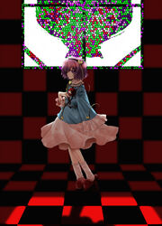  checkered_floor chireiden eyeball female hairband heart kokono_coco komeiji_satori mosaic_art perspective purple_eyes purple_hair short_hair solo stained_glass third_eye touhou 