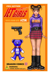  belt black_footwear boots brown_hair female gun handgun hood hoodie original plaid plaid_skirt purple_hoodie ryu_(ryu&#039;s_form_site) skirt solo stuffed_animal stuffed_toy teddy_bear walther walther_p99 weapon 