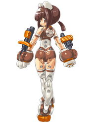  animal_ears back bad_id bad_pixiv_id brown_eyes brown_hair busou_shinki crossed_ankles dd_(ijigendd) doll_joints female joints looking_at_another looking_back low_ponytail pomock simple_background solo standing white_background 