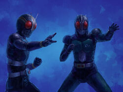  2boys antennae belt commentary_request kamen_rider kamen_rider_black kamen_rider_black_(series) kamen_rider_black_rx kamen_rider_black_rx_(series) multiple_boys photoshop_(medium) time_paradox yutori_(clockwork_chicken) 