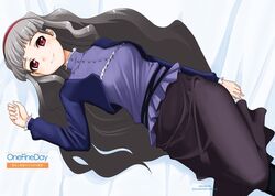  commentary_request female grey_hair idolmaster idolmaster_(classic) long_hair lying shijou_takane solo sugar_(sugarless) 