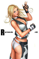  animal_print ass blonde_hair blue_eyes breasts cleavage cow_print dixie_clemets female gloves large_breasts long_hair rumble_roses ryu_(ryu&#039;s_form_site) solo 