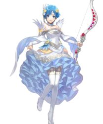  blue_eyes blue_hair boots bow_(weapon) breasts bride circlet commentary detached_collar dress feather_trim female fire_emblem fire_emblem:_the_binding_blade fire_emblem_heroes full_body hair_ornament hakou_(barasensou) high-low_skirt high_heel_boots high_heels highres holding holding_bow_(weapon) holding_weapon jewelry layered_skirt looking_at_viewer medium_breasts non-web_source official_art open_mouth shanna_(bridal)_(fire_emblem) shanna_(fire_emblem) short_hair skirt skirt_hold smile solo standing strapless strapless_dress tachi-e thigh_boots thighhighs transparent_background weapon wedding_dress white_dress white_footwear 