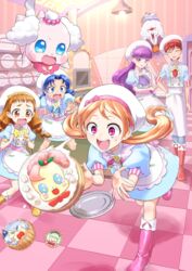  5girls :d ^_^ anger_vein apron arisugawa_himari ascot biburi_(precure) blue_dress blue_eyes blue_footwear blue_hair blue_neckwear blue_pants blue_shirt boots bow bowtie braid brown_eyes brown_hair buck_teeth character_print checkered_floor chourou_(precure) clenched_hands closed_eyes commentary_request cover cover_image cover_page doriyamatsurugi doujin_cover dress dropping fine_art_parody foreshortening hand_on_own_hip hat highres indoors kenjou_akira kirakira_patisserie_uniform kirakira_precure_a_la_mode kirarin_(precure) kitchen knee_boots kotozume_yukari lamp long_hair low_twintails multiple_girls neckerchief necktie open_mouth orange_hair outstretched_arms oven pants parody pekorin_(precure) pikario_(precure) pink_eyes pink_footwear pink_neckerchief precure puffy_sleeves purple_ascot purple_eyes purple_footwear purple_hair red_footwear red_hair red_necktie shirt short_hair short_sleeves smile sweatdrop tategami_aoi teeth the_scream tray tripping twin_braids twintails usami_ichika wavy_mouth white_apron white_headwear yellow_bow yellow_bowtie yellow_footwear 