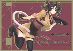  battle_fantasia commentary_request coyori female sandals solo tail tawara_hiryuu thighhighs waitress 