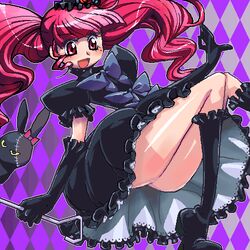  commentary_request elbow_gloves female from_side gloves gothic_lolita lolita_fashion lowres marie_&amp;_gali marika_(marie_&amp;_gali) matagitii mole mole_under_eye oekaki pet_(marie_&amp;_gali) red_hair solo twintails upskirt 