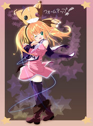  anise_tatlin anise_tatlin_(cosplay) blonde_hair commentary_request cosplay doll female green_eyes haru_(arser_doil) highres in-franchise_crossover lolicon long_hair official_cosplay one_eye_closed patty_fleur purple_background smile solo star_(symbol) starry_background tales_of_(series) tales_of_the_abyss tales_of_vesperia thighhighs tokunaga_(tales) twintails 