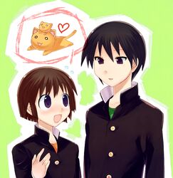  2boys azumanga_daiou bad_id bad_pixiv_id black_eyes black_hair bob_cut brown_hair feline gakuran genderswap_(ftm) kaori_(azumanga_daioh) kitaya male_focus multiple_boys nekokoneko purple_eyes rule_63 sakaki_(azumanga_daioh) school_uniform 