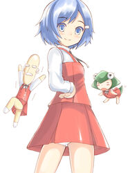  1boy bad_id bad_pixiv_id blue_eyes blue_hair chika_(hidamari_sketch) crossdressing female hair_ornament hairclip hidamari_sketch looking_back panties principal_(hidamari_sketch) retorillo school_uniform short_hair skirt smile ume-sensei underwear white_panties yamabuki_high_school_uniform 