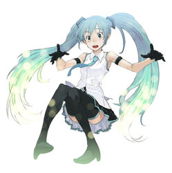  alternate_costume aqua_eyes aqua_hair female gloves hatsune_miku long_hair murasaki_hisato pleated_skirt skirt solo thighhighs twintails vocaloid 