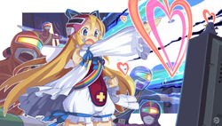  blonde_hair bloomers blue_eyes disgaea female flonne harada_takehito heart long_hair prinny prism_blue prism_orange prism_purple prism_rangers prism_red rainbow sentai solo underwear white_bloomers 