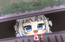  :d a_(phrase) blue_eyes blue_hair chibi commentary_request english_text female gawr_gura grate hair_ornament hololive hololive_english it_(stephen_king) meme open_mouth parody pennywise_in_the_sewer_(meme) sewer sewer_grate shark_hair_ornament sharp_teeth smile solo storm_drain teeth upper_teeth_only virtual_youtuber yasashi_v 