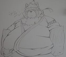  2020 anthro belly canid canine clothing hi_res kemono lifewonders live_a_hero male mammal overweight overweight_anthro overweight_male pomupomu490 raccoon_dog robe shoen solo tanuki 