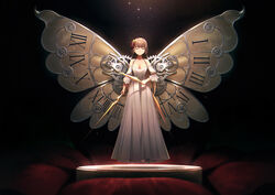  arm_at_side armlet bare_shoulders barefoot blunt_bangs breasts brown_hair brown_wings butterfly_wings chinese_commentary cleavage closed_eyes closed_mouth collarbone commentary_request dark_background dress facing_viewer female floating flower gears hair_flower hair_ornament holding insect_wings lexington_(warship_girls_r) light_particles long_dress long_hair medium_breasts off-shoulder_dress off_shoulder pleated_dress red_flower roman_numeral sleeves_past_elbows solo spaghetti_strap sparkle spotlight standing very_long_hair warship_girls_r white_dress wings xiaoyin_li 