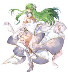  armor backless_outfit bad_id bad_pixiv_id boots breasts c.c. closed_mouth code_geass commentary_request cosplay creayus dress female floating_hair flower from_side full_body glorybringer_(granblue_fantasy) glorybringer_(granblue_fantasy)_(cosplay) granblue_fantasy green_hair hair_flower hair_ornament jewelry long_hair looking_at_viewer medium_breasts ring see-through shoulder_armor sideboob simple_background solo standing standing_on_one_leg thigh_boots thighhighs very_long_hair white_background white_dress white_flower white_footwear white_thighhighs yellow_eyes 