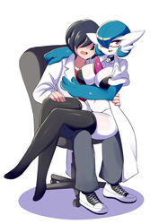  absurd_res breasts cleavage clothed clothing coat dr._voir duo evolutionary_stone fan_character female gardevoir generation_3_pokemon hi_res human humanoid jewelry lab_coat legwear lucyfercomic male male/female mammal mega_stone necklace nintendo not_furry on_lap pokemon pokemon_(species) shiny_pokemon sitting_on_lap stockings the_professor_(lucyfercomic) thigh_highs topwear 