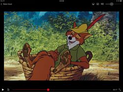  4:3 4_toes anthro basket black_nose bottomless canid canine clothed clothing container countershading disney english_text feet foot_focus fox foxer421 fur hat hat_feather headgear headwear hi_res loose_feather male mammal partially_clothed pawpads red_body red_fox red_fur robin_hood robin_hood_(disney) shirt sitting soles solo text third-party_edit toes topwear true_fox tunic 