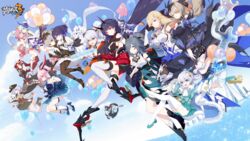  6+girls animal_ears aqua_hair balloon bella_(honkai_impact) bianka_durandal_ataegina black_footwear black_hair blue_footwear blue_hair book_of_fuxi boots braid breasts bronya_zaychik brown_hair brown_legwear cape cleavage floating floating_hair fox_ears fu_hua grey_hair hat headband high_heels highres honkai_(series) honkai_impact_3rd horns kallen_kaslana kiana_kaslana kneehighs large_breasts liliya_olenyeva long_hair medium_breasts multiple_girls murata_himeko official_art pantyhose pink_hair ponytail raiden_mei raiden_mei_(herrscher_of_thunder) red_hair rita_rossweisse rozaliya_olenyeva sandals seele_vollerei short_hair small_breasts smile socks source_request theresa_apocalypse thighhighs white_hair white_legwear yae_sakura 