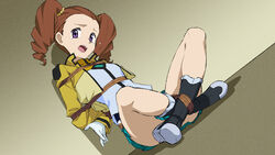  absurdres bondage bondage bondage bound breasts brown_hair celestial_being_uniform chimu_xingcheng female full_body gloves gundam gundam_00 highres jacket long_hair looking_at_viewer mileina_vashti open_mouth pleated_skirt purple_eyes rope sad short_twintails sitting skirt small_breasts solo tearing_up twintails white_gloves yellow_jacket 