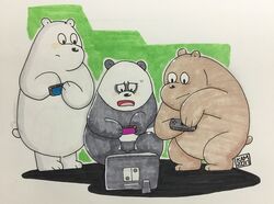  2017 anthro black_body black_fur brown_body brown_fur cartoon_network fur giant_panda grizzly_(wbb) ice_bear kamui_shirow mammal nintendo nintendo_switch panda_(wbb) polar_bear sitting solo ursid ursine video_games we_bare_bears white_body white_fur 