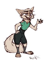  2019 anthro canid canine cheek_tuft clothed clothing disney facial_tuft female fluffy fluffy_tail fox fully_clothed fur hand_on_hip head_tuft inner_ear_fluff mammal neck_tuft open_mouth open_smile pawpads simple_background skye_(zootopia) smile solo standing tail tan_body tan_fur tuft white_background xx-junglebeatz-xx zootopia 