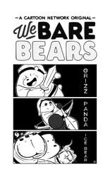  2017 anthro bear brown_bear cartoon_network clothing english_text giant_panda grizzly_(we_bare_bears) grizzly_bear group hat headgear headwear hi_res ice_bear_(we_bare_bears) kamui_shirow mammal melee_weapon monochrome panda_(we_bare_bears) polar_bear shirt sword text topwear ursine we_bare_bears weapon 