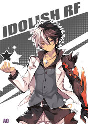  1boy ao_jun belt collarbone commentary_request elsword idol jacket jewelry mechanical_arms multicolored_hair necklace raven_cronwell reckless_fist_(elsword) scar single_mechanical_arm sparkle star_(symbol) two-tone_hair 