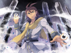  1boy ahoge belt brown_hair cardfight!!_vanguard cardfight!!_vanguard_g commentary_request green_eyes male_focus mero_(starfish_jcs) philippe_neve scarf solo upper_body 