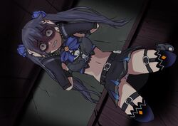  artist_request black_hair bow breasts choujigen_game_neptune clenched_teeth compile_heart constricted_pupils corpse_party crossover female holding_head idea_factory imai_asami kami_jigen_game_neptune_v kneeling long_hair neptune_(series) noire panties pantyshot parody red_eyes scared seiyuu_connection shaded_face shinozaki_ayumi solo teeth turn_pale twintails underwear 