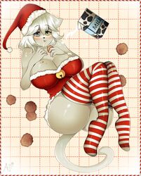  :3 akane-ichii-kitsune ass big_breasts big_butt blush breasts christmas clothing cookie curvy_figure domestic_cat eating felid feline felis female food fur hair hashimoto-chan heterochromia hi_res holidays huge_breasts legwear mammal milk solo stockings thick_thighs voluptuous white_body white_fur white_hair 