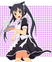  alternate_costume animal_ears bad_id bad_pixiv_id black_hair blush cat_ears enmaided female goro k-on! long_hair maid nakano_azusa red_eyes solo tail twintails 