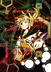  1boy bad_id bad_pixiv_id blonde_hair feline green_eyes kagamine_len male_focus necktie paradichlorobenzene_(vocaloid) red_eyes sakisato_kiriko shorts solo vocaloid 