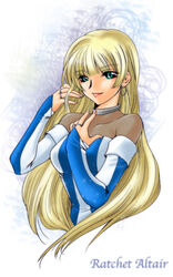  blonde_hair blue_eyes commentary_request dress earrings female jewelry kannah long_hair ratchet_altair sakura_taisen sakura_taisen_v smile solo 