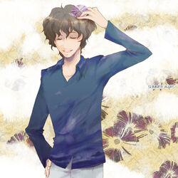  1boy bad_id bad_pixiv_id closed_eyes jinnouchi_wabisuke kotori63 male_focus photoshop_(medium) smile solo summer_wars 