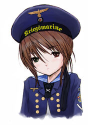  bad_id bad_pixiv_id brown_hair female germany hat heterochromia kodona kriegsmarine lolita_fashion military military_hat military_uniform naval_uniform peaked_cap pork_pie_sailor_hat reichsadler rozen_maiden sailor_hat simple_background solo souseiseki tiger_monta uniform upper_body white_background world_war_ii 