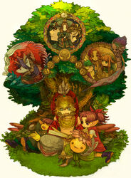  2boys bad_id bad_pixiv_id blonde_hair blue_eyes book bud_(lom) daena elazul escad female florina_(lom) giant_tree hat highres irwin lady_pearl larc_(lom) legend_of_mana lil&#039;_cactus lisa_(lom) lolicon mana_tree maruco matilda_(lom) multiple_boys rabite_(seiken_densetsu) seiken_densetsu sierra_(lom) toto_(lom) tree 