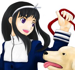  angelica_(gunslinger_girl) black_hair canine dress female gunslinger_girl hair_ribbon long_hair purple_eyes ribbon solo 