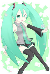  aqua_eyes aqua_hair bad_id bad_pixiv_id detached_sleeves female futaba_no_taiko hatsune_miku long_hair necktie skirt solo thighhighs twintails very_long_hair vocaloid zettai_ryouiki 