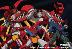  cape evolution getter-1 getter_arc getter_dragon getter_go getter_robo getter_robo_arc getter_robo_g getter_robo_go glowing glowing_eyes mecha no_humans open_hands propeller robot shin_getter-1 shin_getter_robo space star_(symbol) yellow_eyes 