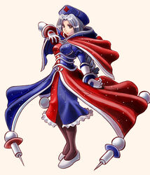  braid commentary_request cosplay female full_body grey_hair hat igniz_(kof) igniz_(kof)_(cosplay) joseph_paraiso long_hair looking_at_viewer md5_mismatch nurse_cap pantyhose parody simple_background solo standing the_king_of_fighters touhou yagokoro_eirin 